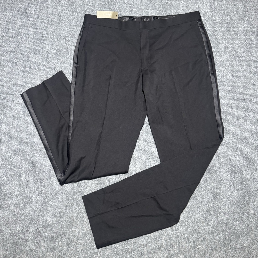 J.Crew Black Ludlow Slim Fit Tuxedo Pant Wool Men 35x32 Tag Formal Fit 36x32 NWT